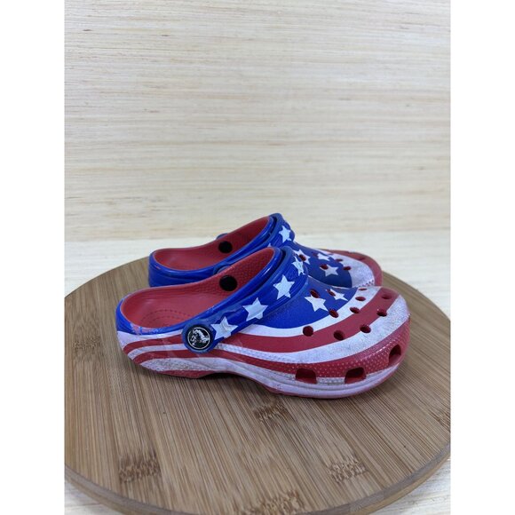 Crocs Classic American Flag Red White Blue Comfort Clogs Childrens Size 13 - Picture 3 of 8